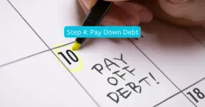 Image of a calendar with the words "Pay Off Debt" and text that says Step 4: Pay Down Debt