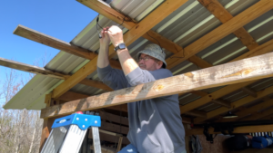 Simple solar light installed on shed to save electricity